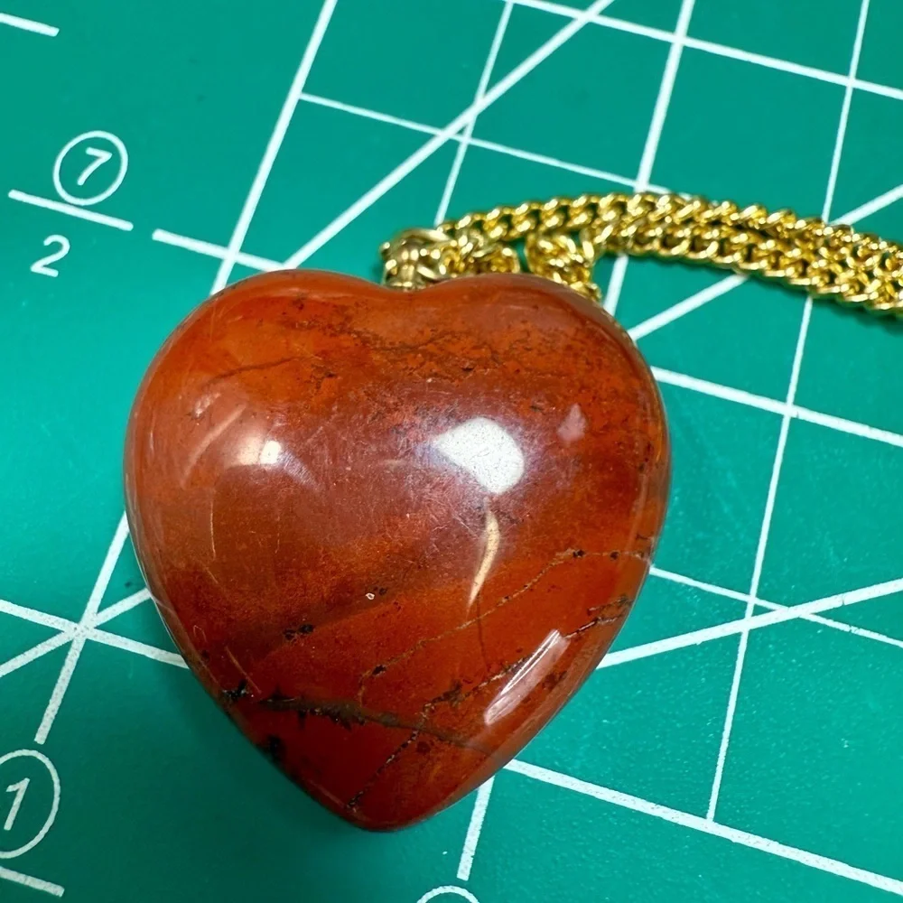 Red Jasper Heart Pendant Necklace Gold Plated Chain Adjustable Clasp Germany‎